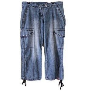 EDC by Esprit Jeans Women Youth US 9 Faded Blue Cropped Faux Cargo Pockets Y2K